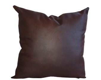 Chocolate Brown Faux Leather Pillow Cover - dark brown leather cushion - brown décor pillow - leather lumbar cushion - faux leather  lumbar