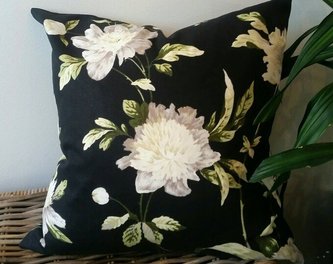 Black Floral Pillow Cover Black Roses Pillow Black and White Cushion Black White Botanical