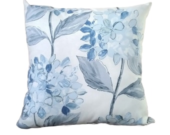 Blue and white hydrangea pillow - blue white floral cushion - blue floral pillow - hydrangea cushion