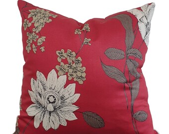 Floral Red Cotton Pillow Cover - red brown botanical cushion - red décor pillow - anya throw pillow - red floral lumbar pillow