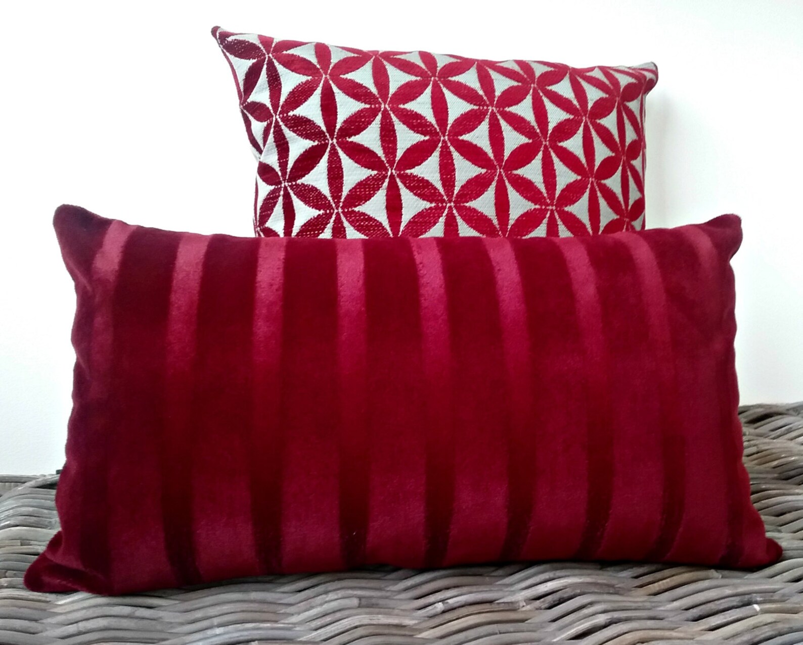 Red and Beige Pillow Cover Deep Red Taupe Tapa Cushion Red Etsy