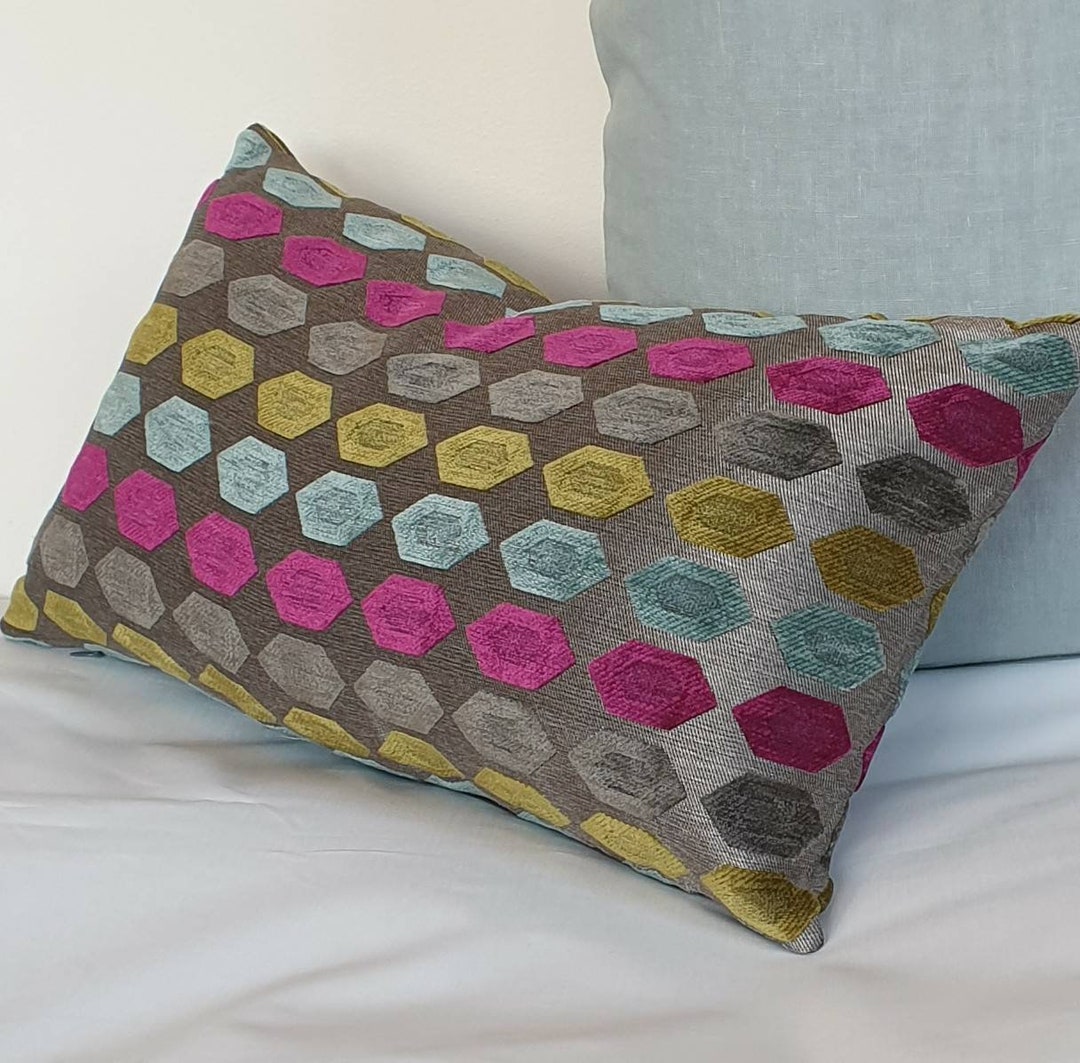 Colorful Geometric Lumbar Pillow Cover Magenta Duckegg Grey Etsy