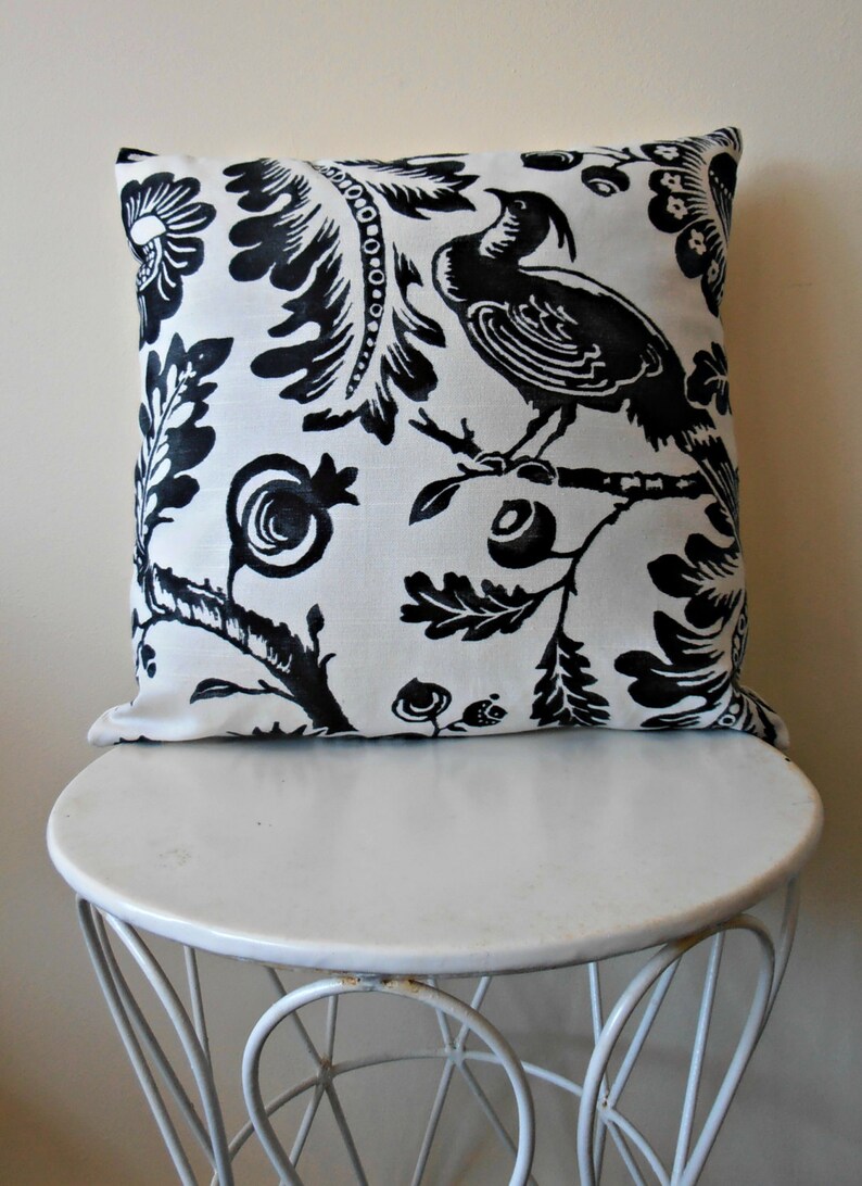 Black and White Pillow Cover Birds and Flowers Pillow Etsy