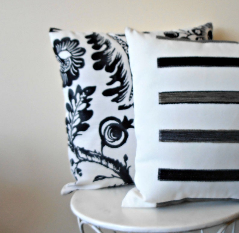 Black and White Pillow Cover Birds and Flowers Pillow Etsy
