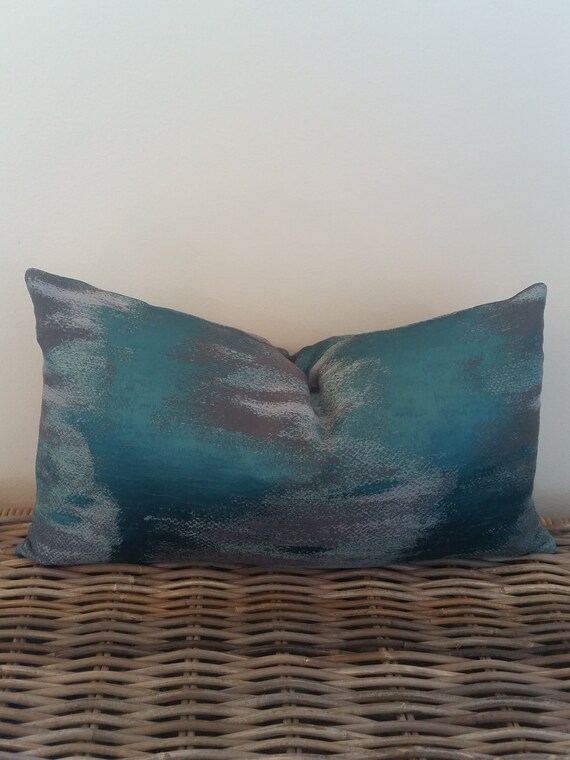 Teal Lumbar Pillow Cover Casamance Fabric Lumbar Pillow Etsy