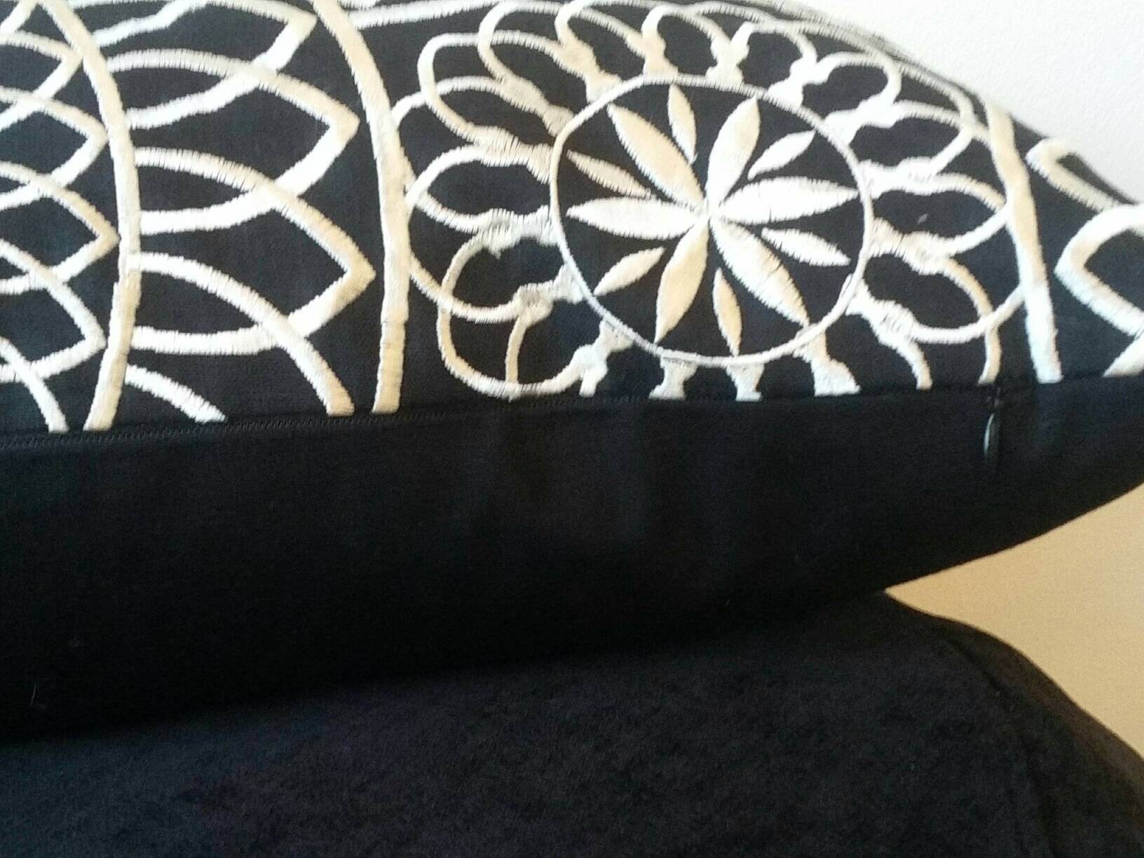 Black and White Lumbar Pillow Cover Black White Embroidered Rectangular