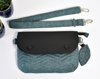 Crossbody bag Casual waist bag Adjustable strap vegan leather Small size belt bag Gift for her Waterproof canvas Quilted fabric