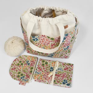 Set di 3: Borsa portaoggetti + Portauncinetti + Piccola custodia con cerniera. Borsa per lavori a maglia con coulisse. Portaoggetti per maglia, uncinetto e filati. Regalo per chi ama la maglia.