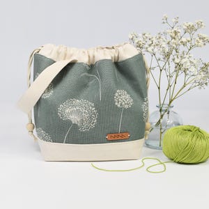 Projekttasche, Grössen: S, M. Strick Organizer, Garn Aufbewahrung, Löwenzahn Muster. Personalisiertes Geschenk