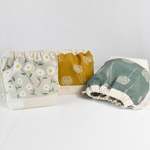 Small PROJECT bag. Drawstring, knitting bag. Short needles, crochet hooks, yarn storage. Fully lined. Gift for knitter. Floral pattern.