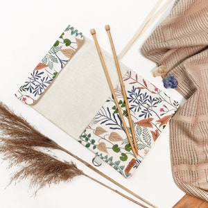 Knitting Needle Case. Personalized Tool Roll. Needle holder. Canvas knitting needle roll. Tools Storage. Knitting gift. Botanical pattern.