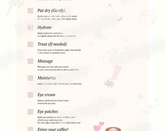 Morning skincare routine checklist - Printable Digital PDF and PNG