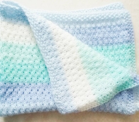 Knitted Baby Blanket Baby Boy Baby Girl Hand Knit Baby Blanket Crochet Blanket Baby Boy Blanket Baby Shower Gift Blue White