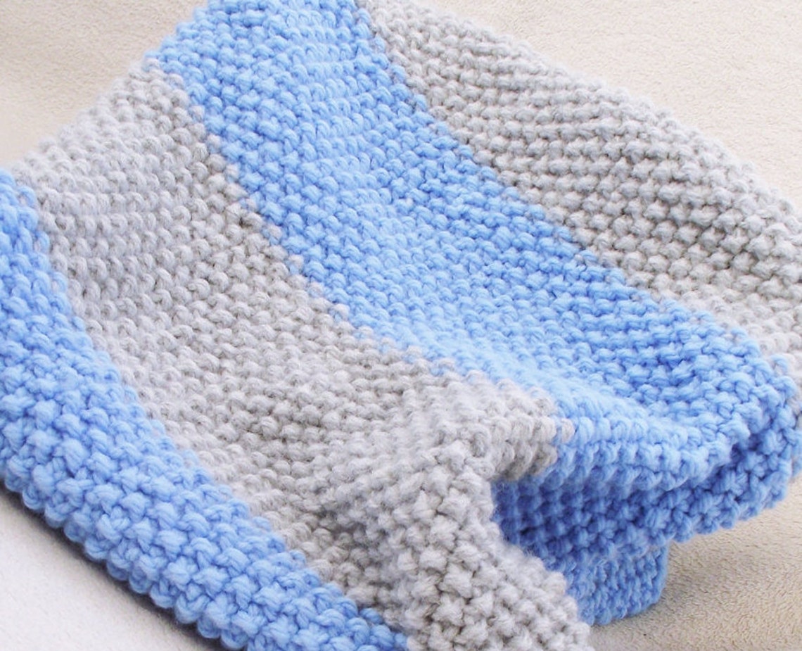 Hand knit baby blanket / baby boy blanket / Knit blanket / Etsy