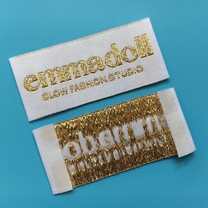 500 Clothing woven tags, fabric label tags, personalized labels, brand labels, name labels, gold metallic woven labels