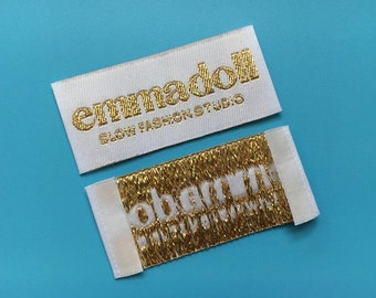 500 Clothing woven tags, fabric label tags, personalized labels, brand labels, name labels, gold metallic woven labels