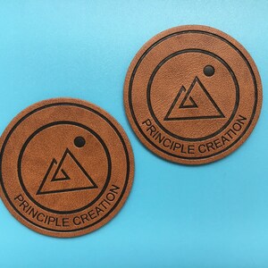 300 Leather patches custom, leather label, custom pu patches, round shape leather tags, sewing leather labels, sewing clothing labels