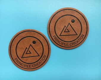 300 Leather patches custom, leather label, custom pu patches, round shape leather tags, sewing leather labels, sewing clothing labels