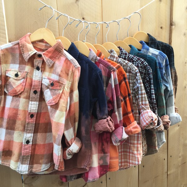 Toddler Grunge Bleached Plaid Flannel Shirt, Unisex, Hand dyed Distressed, 90s fashion, Grunge Hipster One of a Kind 2T 3T 4T 5T, Upcycled