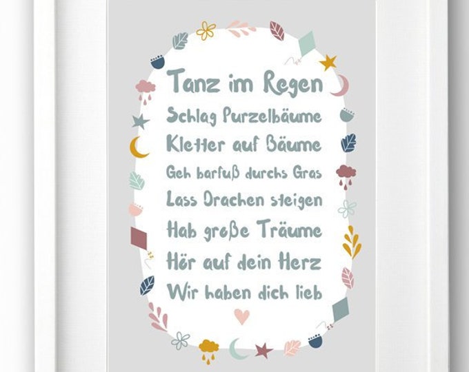 Spruch Kinderposter A4 ungerahmt, Geschenk Geburt, Taufe, Deko