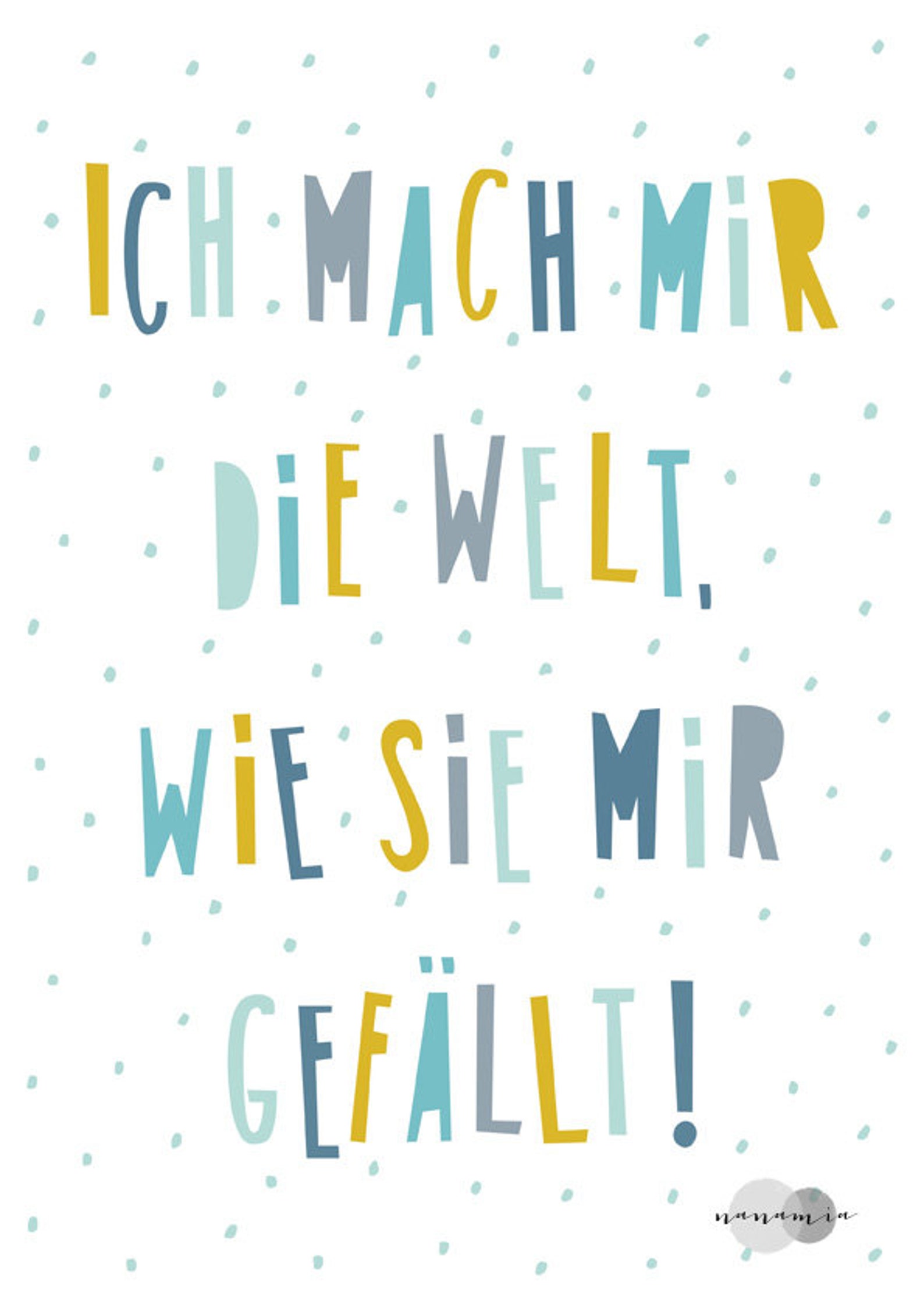 Sprüche Kinderzimmer Bild ungerahmt A4 Ich mach mir die Welt Etsy