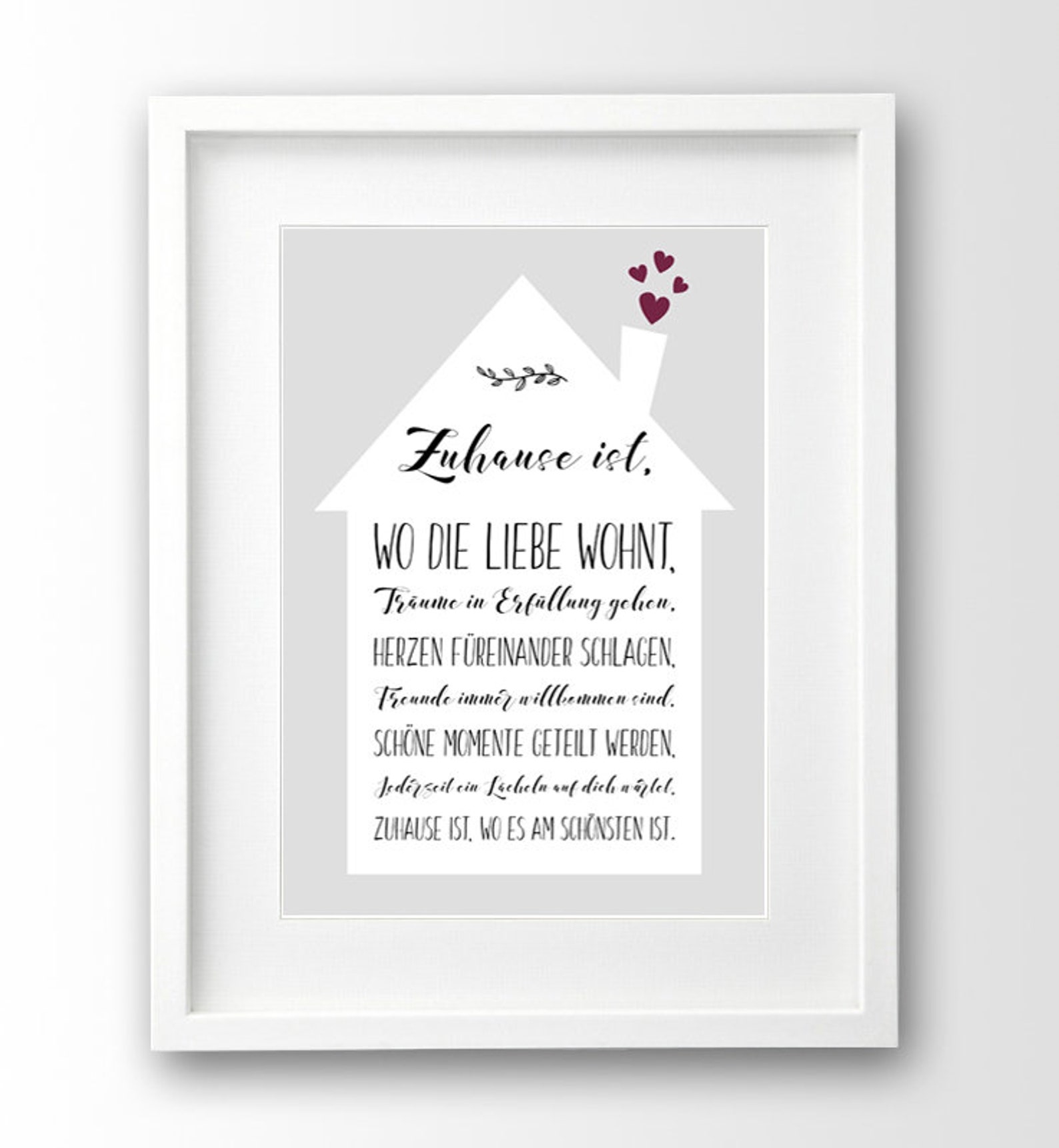 Kunstdruck Zuhause ist wo die Liebe wohnt A4 ungerahmt grau Etsy