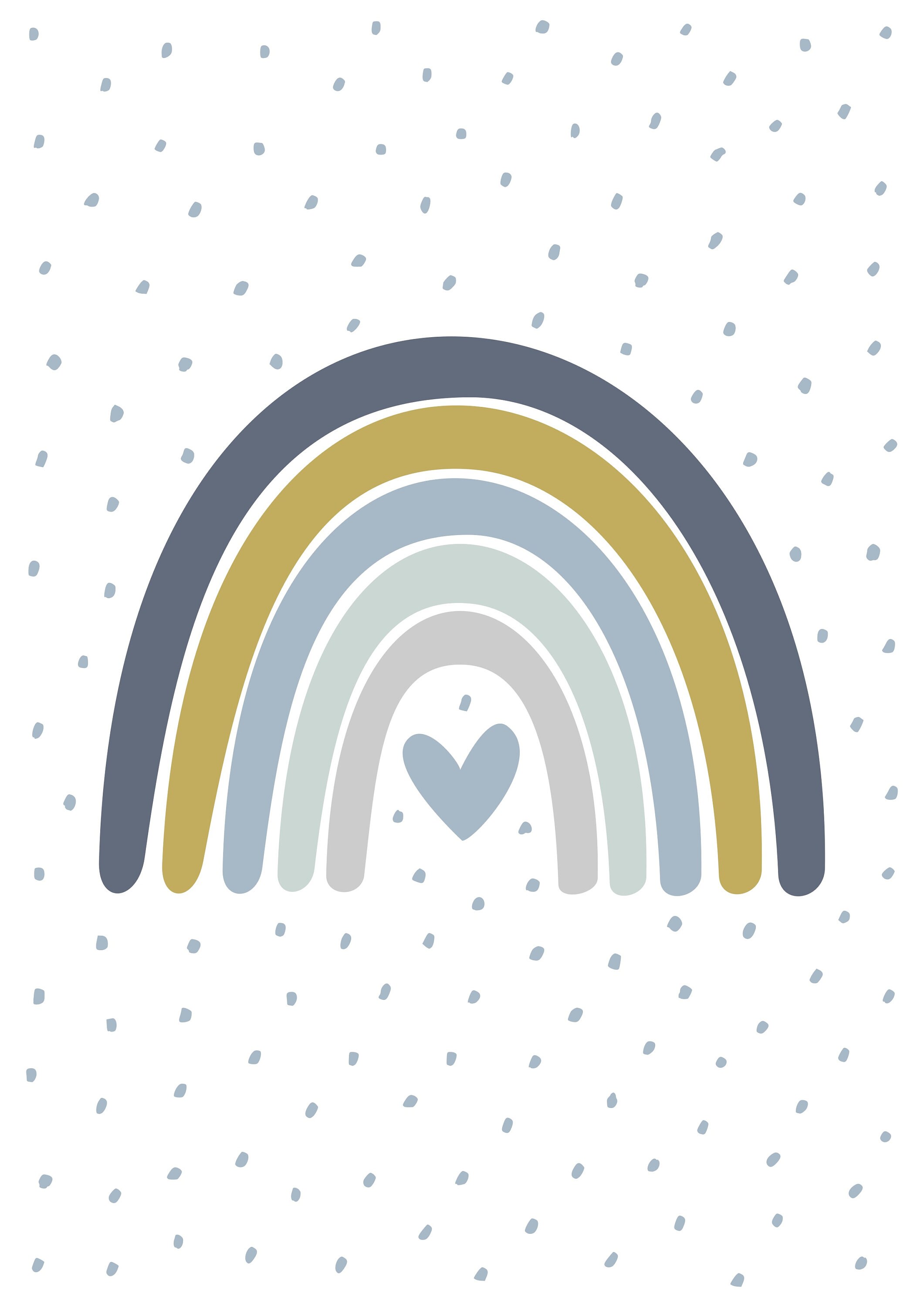 Regenbogen Poster Kinderzimmer Bild Junge blau und senf A4 Etsy