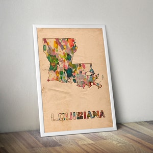 Louisiana Map Poster Watercolor Print Fine Art Digital Painting ...