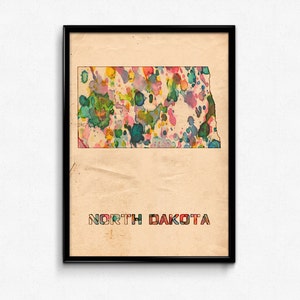 North Dakota Karte Poster Aquarell Druck - Digitale Kunstmalerei, verschiedene Größen - 12x18 bis 24x36 - Vintage Papierfarben Stil