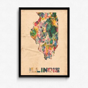 Illinois mappa poster stampa acquerello - pittura digitale d'arte, dimensioni multiple - da 12x18 a 24x36 - stile colori carta vintage
