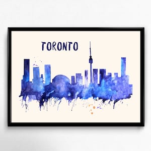 Toronto Skyline Watercolor Poster - Cityscape Painting Artwork - Art Print, Multiple Sizes - 10x8 to 36x24 - Watercolor Painting Style