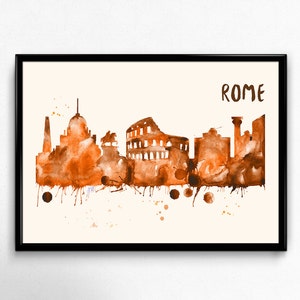 Rom Skyline Aquarell Poster - Stadtbild Malerei Kunstwerk - Kunstdruck, mehrere Größen - 10x8 bis 36x24 - Aquarellmalerei Stil