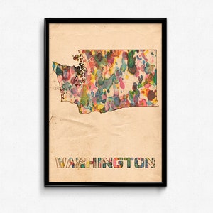 Washington kaart poster aquarel print-Fine Art digitaal schilderen, meerdere maten-12 x 18 tot 24 x 36-vintage papier kleuren stijl