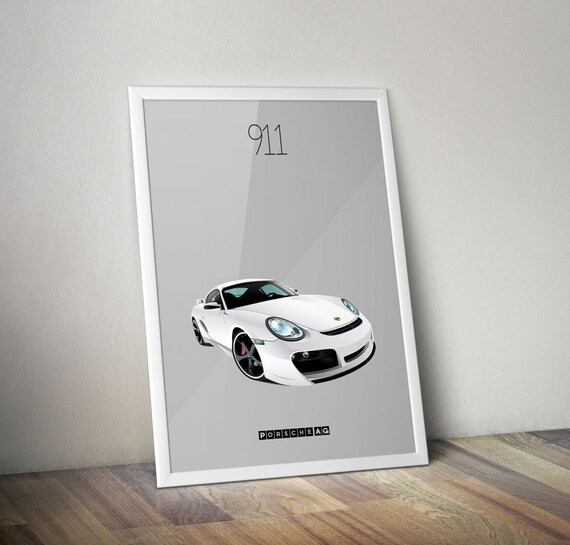 Porsche 911 Iconic Poster Print White Carrera Supercar Poster Art