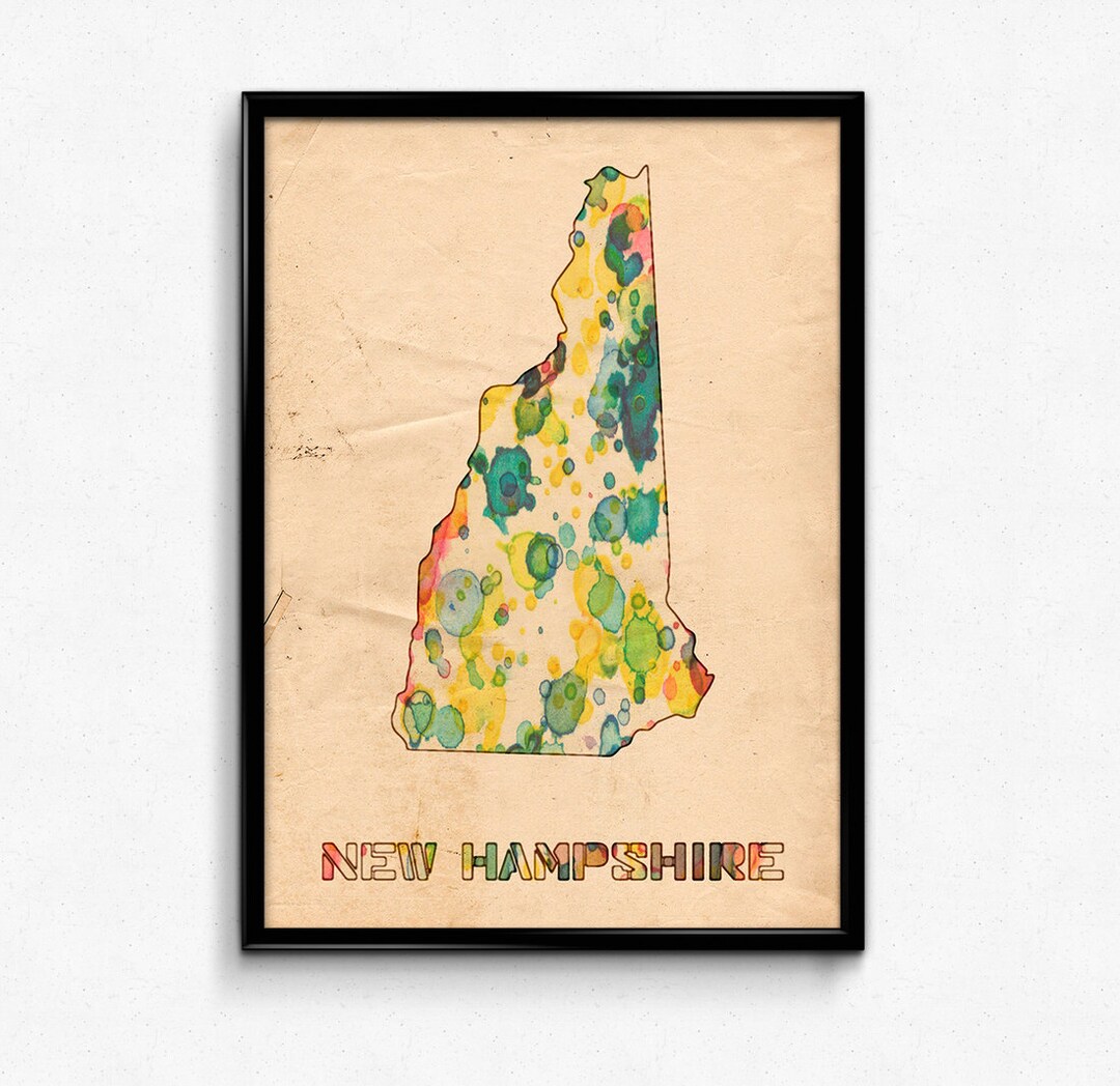 New Hampshire Map Poster Watercolor Print - Fine Art Digital Painting ...