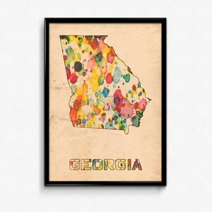 Georgia Map Poster Watercolor Print - Fine Art Digital Painting, Multiple Sizes - 12x18 to 24x36 - Vintage Paper Colors Style