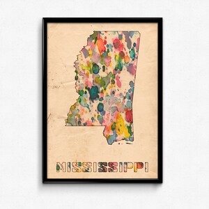 Mississippi Map Poster Aquarelle Print - Fine Art Digital Painting, Plusieurs Tailles - 12x18 à 24x36 - vintage Paper Colors Style