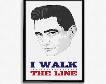 Póster de Johnny Cash con frase "I Walk the Line" (El hombre de negro) - Imprimible - Descarga digital - 8x10, 12x18, 16x20, 24x36