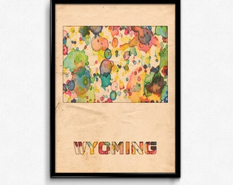 Wyoming Map Poster Watercolor Print - Fine Art Digital Painting, Multiple Sizes - 12x18 to 24x36 - Vintage Paper Colors Style