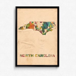 North Carolina Map Poster Watercolor Print - Fine Art Digital Painting, Multiple Sizes - 12x18 to 24x36 - Vintage Paper Colors Style