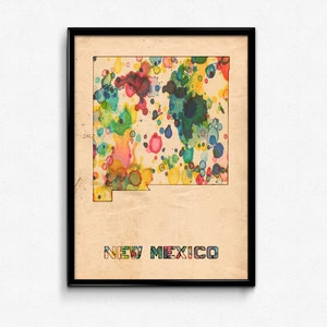 New Mexico Map Poster Watercolor Print - Fine Art Digital Painting, Multiple Sizes - 12x18 to 24x36 - Vintage Paper Colors Style