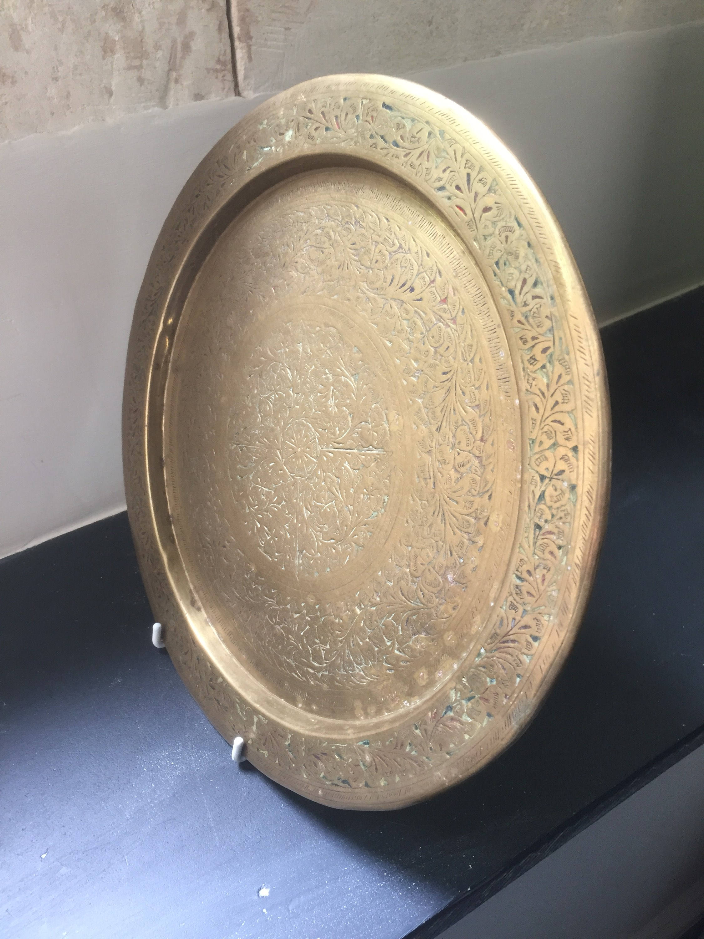 Antique Solid Brass Indian Decorative Plate Etsy Nederland