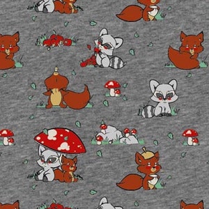 Forest animals - GOTS certified grey mottled look French Terry