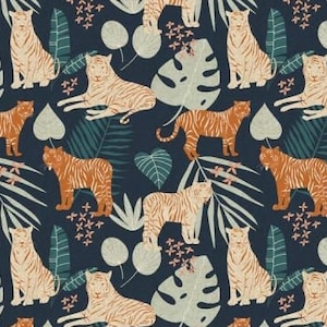 Tela de lona de algodón y acero, lino, JUNGLE CRUISINE, sin blanquear