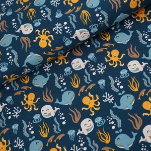 ORGANIC JERSEY fabric uncle under the sea blue