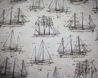 Cotton sailing ships vintage brown natural Robert Kaufman