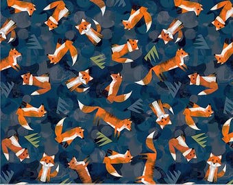 Katoen WILD NORTH van Windham Fabrics, vossenblauw