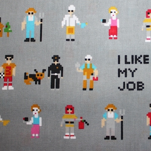 Cotton Kokka I like my job Pixel gray