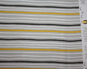 Cotton jersey print puffin stripe stripes grey white yellow brown