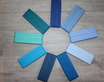 5 m bias tape made of cotton. 20 mm blue turquoise petrol folded 40/20 coupon